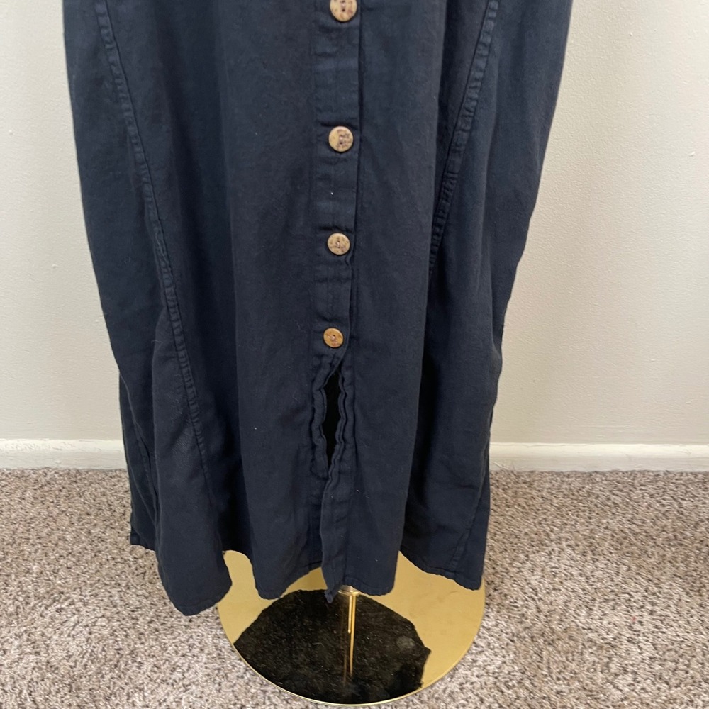 Vintage El Huarache Button Front Maxi Dress Womens L Black Cotton Boho Pockets - Picture 5 of 10